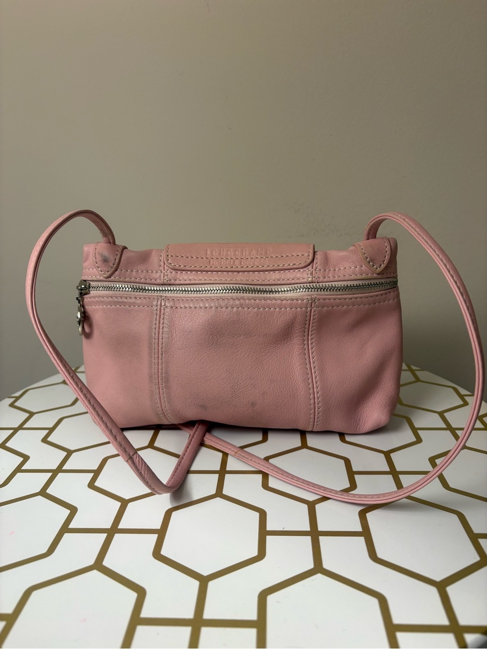 Longchamp Dusty Pink Crossbody Le Pliage Cuir Mini Bag - Picture 4 of 7